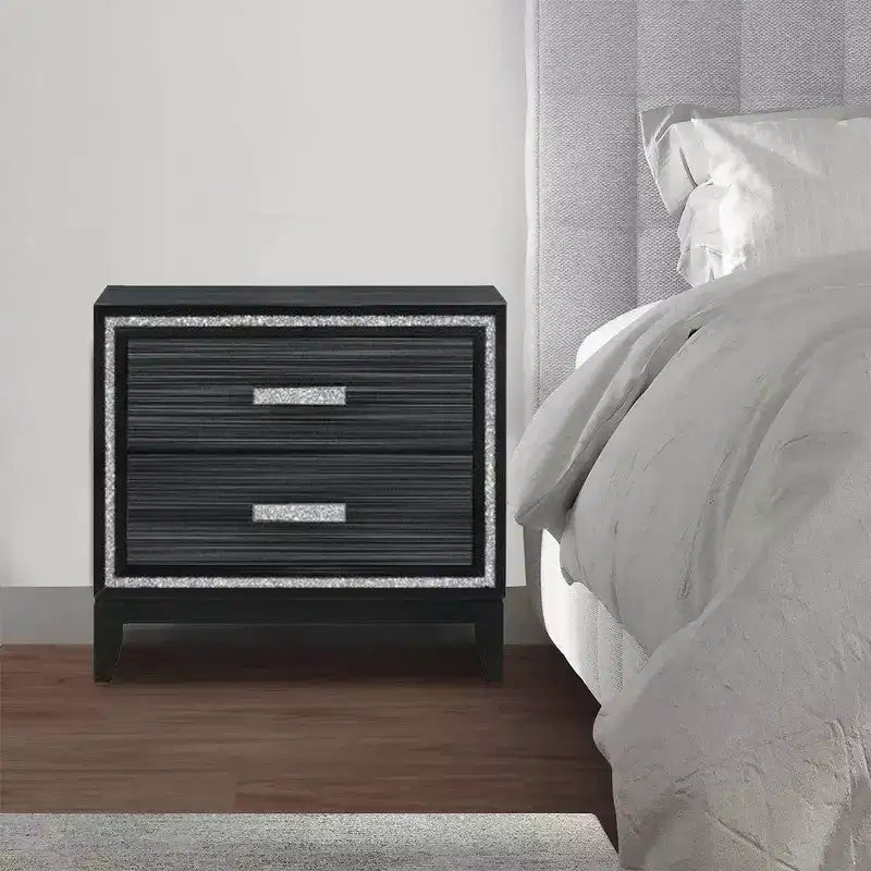 Comodino Royal Hampton con 2 cassetti e dettagli scintillanti, nero