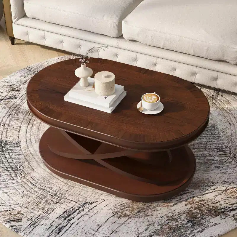 Tavolino da caffè ovale moderno da 31,5" con base a X, tavolo centrale minimalista impiallacciato in legno per soggiorno o ufficio domestico-Panipeachy