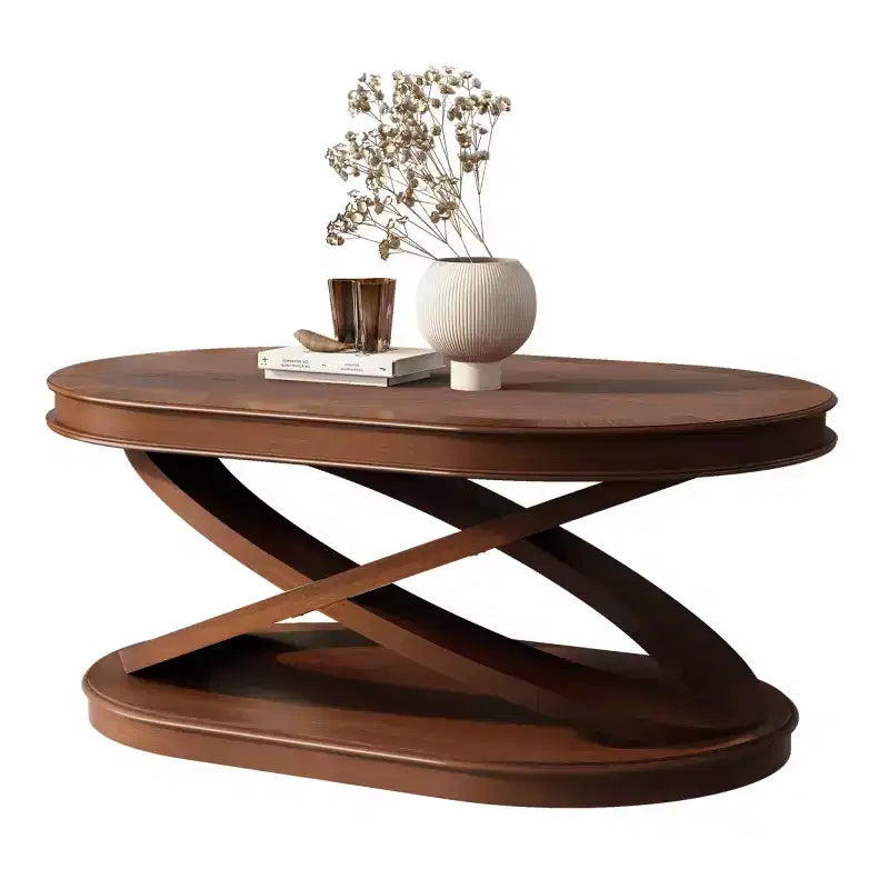 Tavolino da caffè ovale moderno da 31,5" con base a X, tavolo centrale minimalista impiallacciato in legno per soggiorno o ufficio domestico-Panipeachy