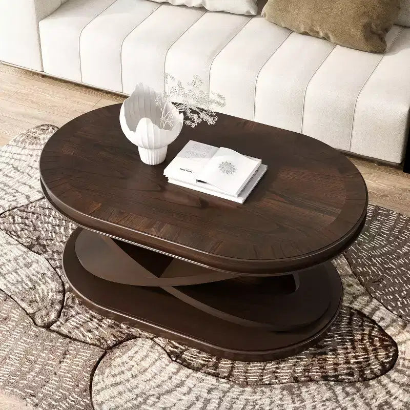 Tavolino da caffè ovale moderno da 31,5" con base a X, tavolo centrale minimalista impiallacciato in legno per soggiorno o ufficio domestico-Panipeachy