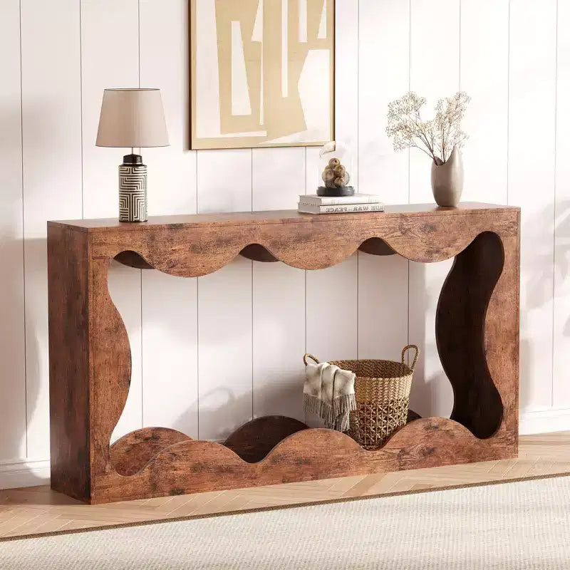 Tavolo Consolle da Ingresso Stile Rustico 160 cm, Tavolo Consolle con Ripiani, Tavolo da Divano, Tavolo Stretto da Ingresso per Soggiorno, Corridoio, Ingresso, Foyer