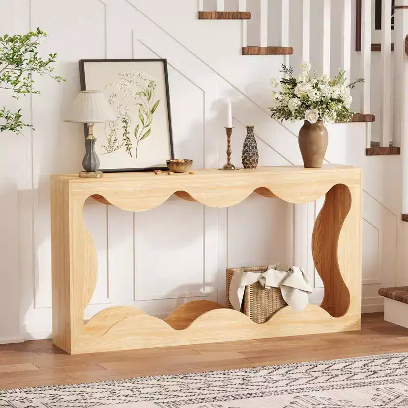 Tavolo Consolle da Ingresso Stile Rustico 160 cm, Tavolo Consolle con Ripiani, Tavolo da Divano, Tavolo Stretto da Ingresso per Soggiorno, Corridoio, Ingresso, Foyer