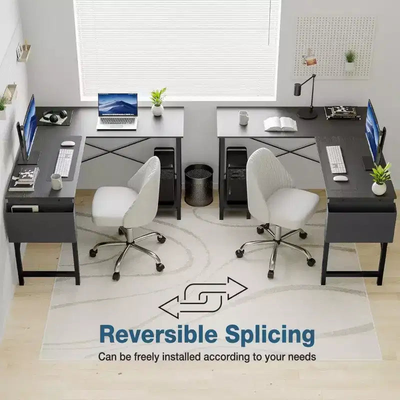TUYOHW Scrivania a L per Computer da Gaming e Ufficio, Scrivania da Gaming ad Angolo da 50'' con Supporto CPU e Tasca Laterale, Postazione di Lavoro per Ufficio Domestico