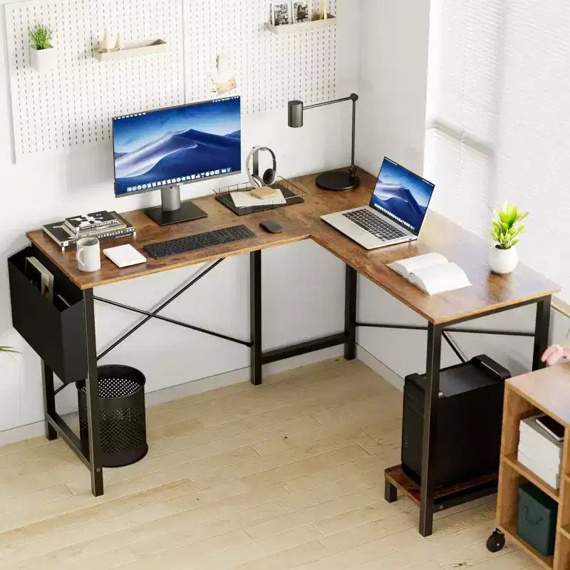 TUYOHW Scrivania a L per Computer da Gaming e Ufficio, Scrivania da Gaming ad Angolo da 50'' con Supporto CPU e Tasca Laterale, Postazione di Lavoro per Ufficio Domestico