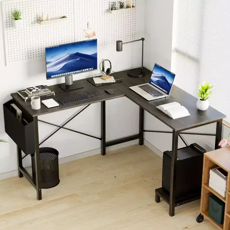 TUYOHW Scrivania a L per Computer da Gaming e Ufficio, Scrivania da Gaming ad Angolo da 50'' con Supporto CPU e Tasca Laterale, Postazione di Lavoro per Ufficio Domestico