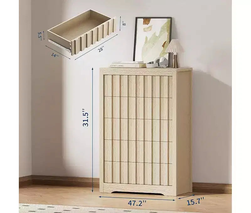 Cassettiera da camera con 5 cassetti, cassettiera in legno larga 120 cm, mobile TV cassettiera in legno, organizer moderno, cassettiera moderna