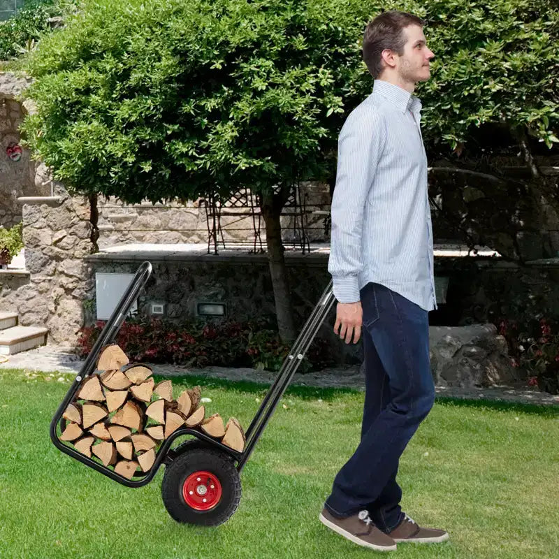 Carrello porta legna da ardere Costway, carrello per legna da ardere con ruote in gomma resistenti all'usura e agli urti