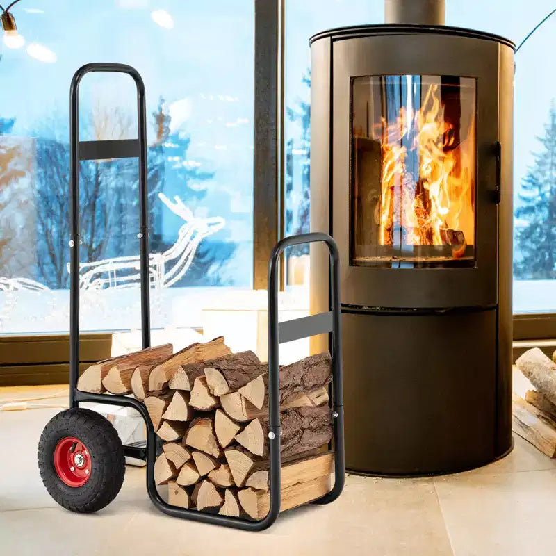 Carrello porta legna da ardere Costway, carrello per legna da ardere con ruote in gomma resistenti all'usura e agli urti