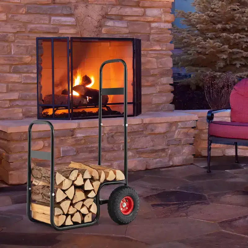 Carrello porta legna da ardere Costway, carrello per legna da ardere con ruote in gomma resistenti all'usura e agli urti
