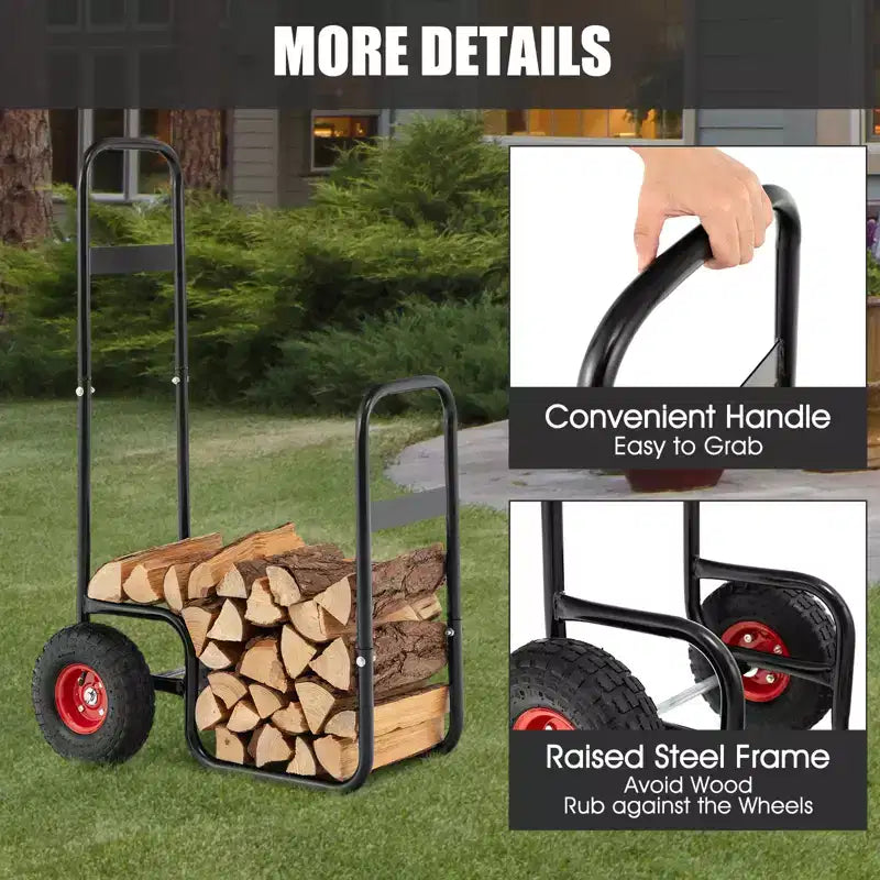 Carrello porta legna da ardere Costway, carrello per legna da ardere con ruote in gomma resistenti all'usura e agli urti