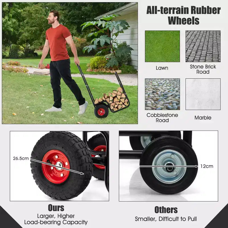Carrello porta legna da ardere Costway, carrello per legna da ardere con ruote in gomma resistenti all'usura e agli urti