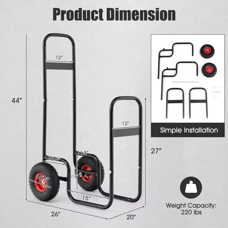 Carrello porta legna da ardere Costway, carrello per legna da ardere con ruote in gomma resistenti all'usura e agli urti