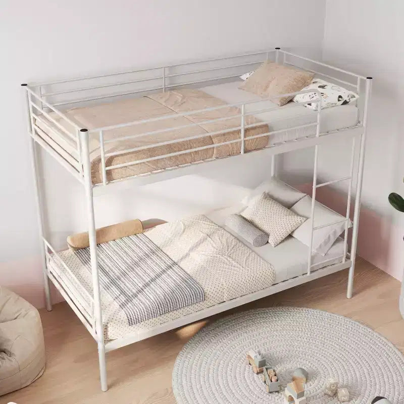 Letto a castello in metallo resistente Okak Twin Size con scalette e sponda alta, struttura letto contemporanea per camera da letto, appartamenti