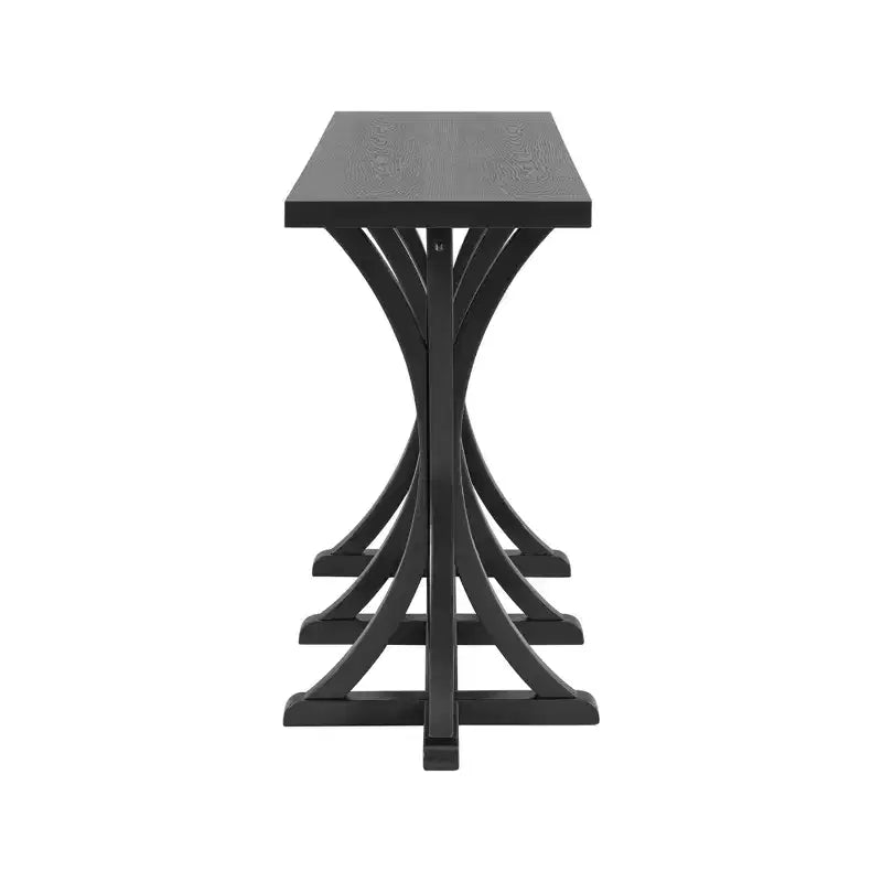 JVNOXK59.8'' Tavolo Console in Legno con Piano in Rovere, Tavolo da Ingresso Stile Rustico con Gambe Sottili Curve in Legno di Gomma, Nero
