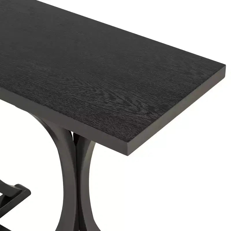 JVNOXK59.8'' Tavolo Console in Legno con Piano in Rovere, Tavolo da Ingresso Stile Rustico con Gambe Sottili Curve in Legno di Gomma, Nero