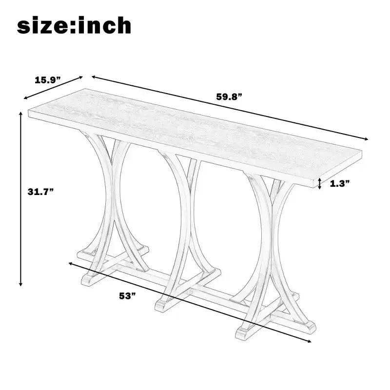 JVNOXK59.8'' Tavolo Console in Legno con Piano in Rovere, Tavolo da Ingresso Stile Rustico con Gambe Sottili Curve in Legno di Gomma, Nero