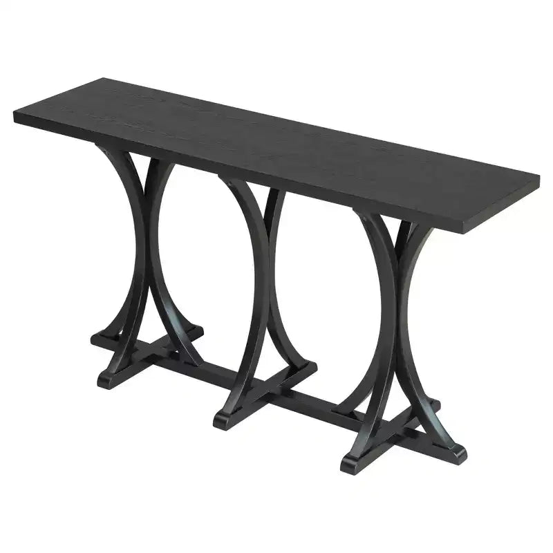 JVNOXK59.8'' Tavolo Console in Legno con Piano in Rovere, Tavolo da Ingresso Stile Rustico con Gambe Sottili Curve in Legno di Gomma, Nero
