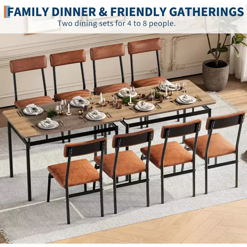 Set da Tavolo da Pranzo da 5 Pezzi, Set da Tavolo da Cucina in Legno con 4 Sedie Imbottite in PU, Set Dinette con Struttura in Metallo Industriale