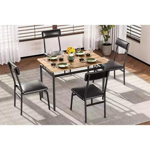 Set da Tavolo da Pranzo da 5 Pezzi, Set da Tavolo da Cucina in Legno con 4 Sedie Imbottite in PU, Set Dinette con Struttura in Metallo Industriale