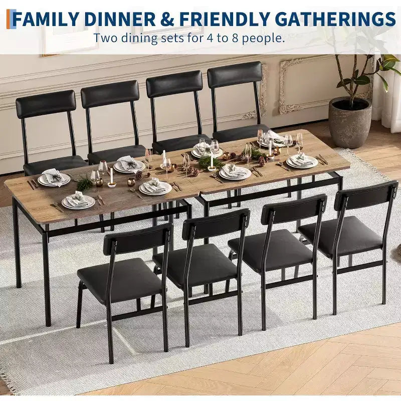 Set da Tavolo da Pranzo da 5 Pezzi, Set da Tavolo da Cucina in Legno con 4 Sedie Imbottite in PU, Set Dinette con Struttura in Metallo Industriale