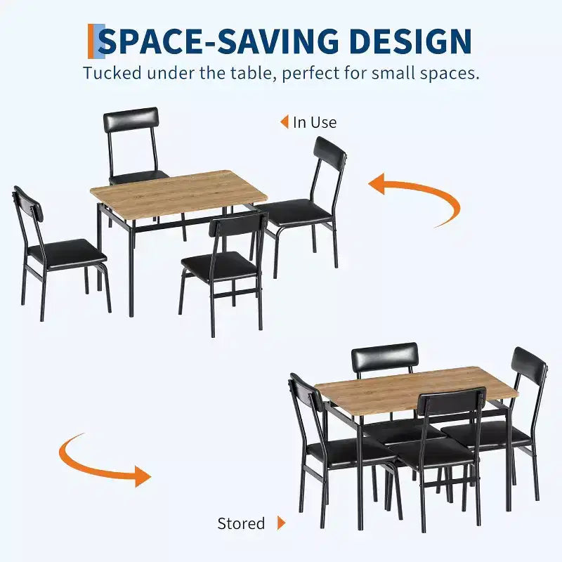 Set da Tavolo da Pranzo da 5 Pezzi, Set da Tavolo da Cucina in Legno con 4 Sedie Imbottite in PU, Set Dinette con Struttura in Metallo Industriale