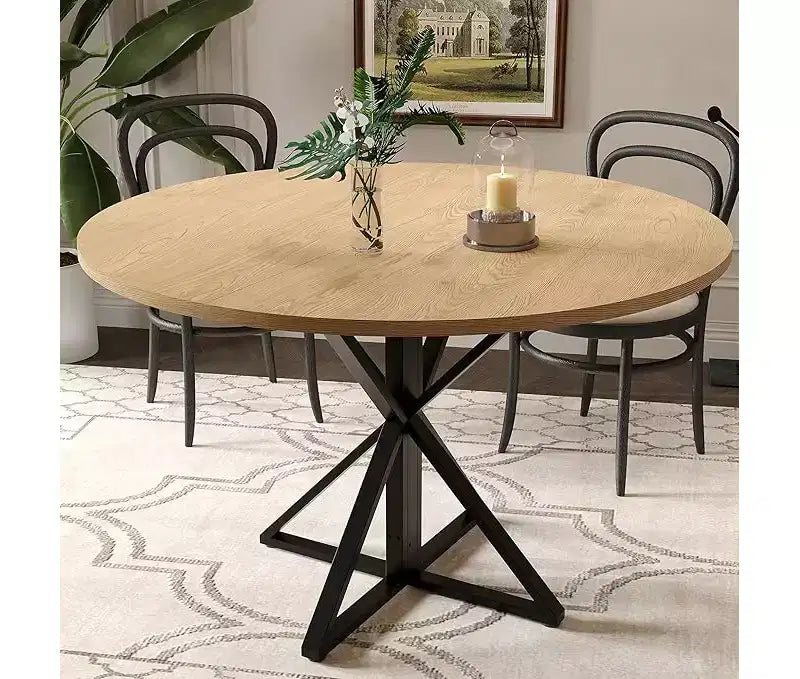 Tavolo da pranzo rotondo da 47 pollici per 4 persone, tavolo da pranzo circolare in legno, piedistallo in metallo resistente e 4 parti del piano del tavolo, tavoli da cucina rotondi con piedistallo