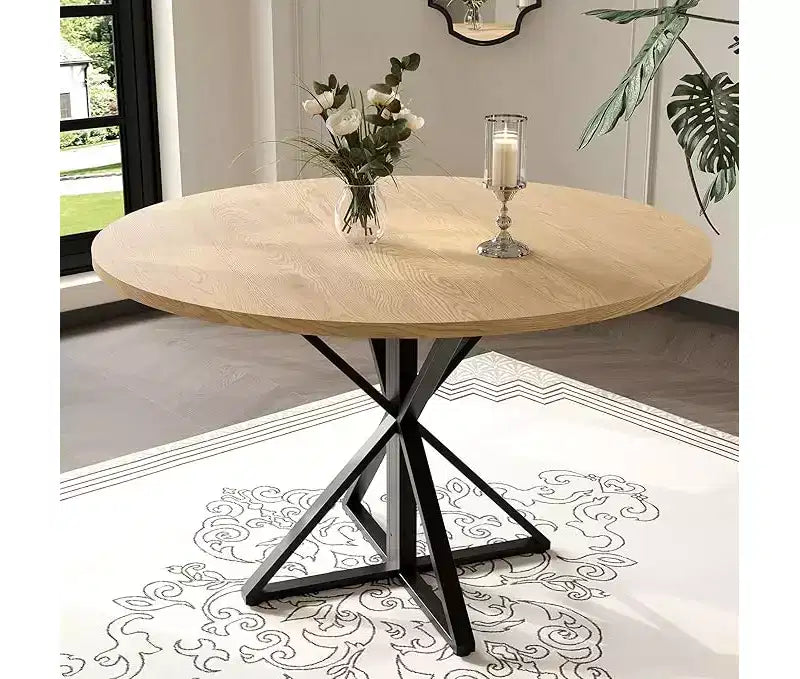 Tavolo da pranzo rotondo da 47 pollici per 4 persone, tavolo da pranzo circolare in legno, piedistallo in metallo resistente e 4 parti del piano del tavolo, tavoli da cucina rotondi con piedistallo