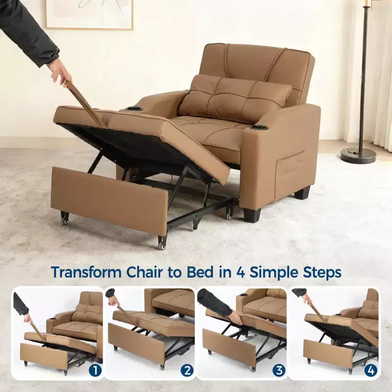Divano Letto Convertibile 3-in-1 USB-Massaggiante, Reclinabile 110-180, Portabicchieri, Tasche Laterali, 172 kg, Pieghevole in 4 Fasi, Pronto per Dormitorio e Ospiti
