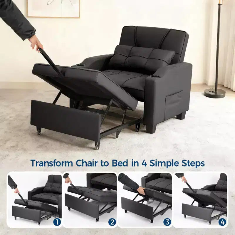Divano Letto Convertibile 3-in-1 USB-Massaggiante, Reclinabile 110-180, Portabicchieri, Tasche Laterali, 172 kg, Pieghevole in 4 Fasi, Pronto per Dormitorio e Ospiti