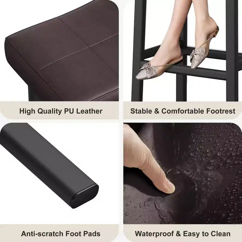 Sgabelli da Bar Altezza Bancone Set da 2, Sgabelli da Bar in Pelle PU con Robuste Gambe in Metallo, Sgabelli da Colazione con Sedile a Sella Spesso
