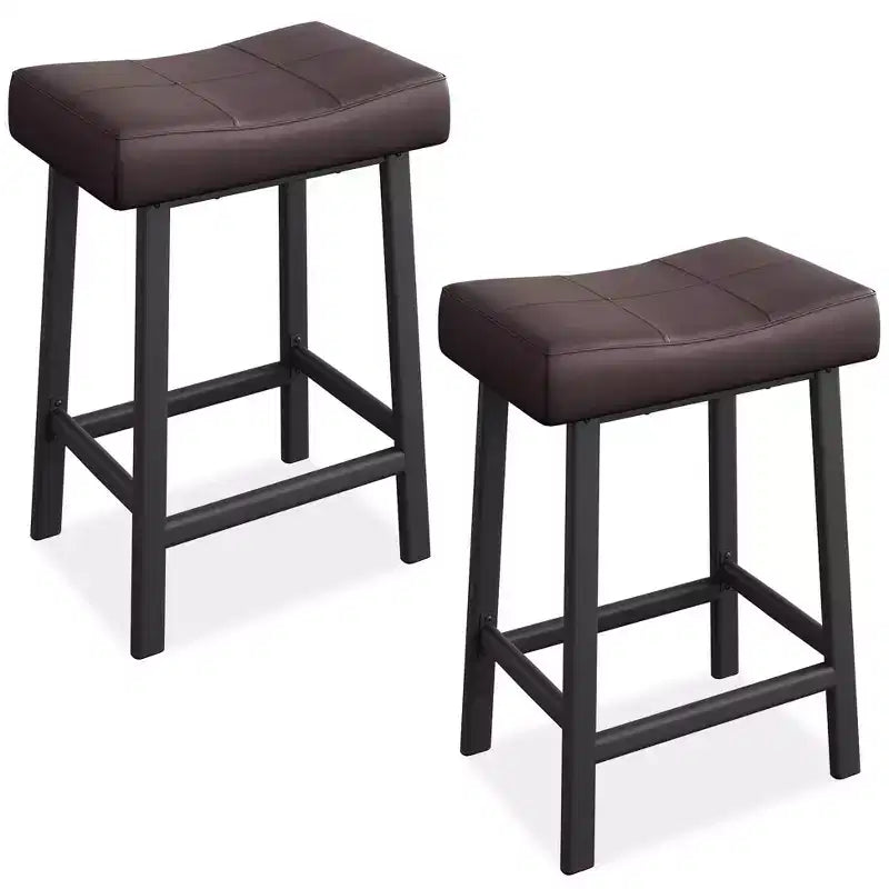 Sgabelli da Bar Altezza Bancone Set da 2, Sgabelli da Bar in Pelle PU con Robuste Gambe in Metallo, Sgabelli da Colazione con Sedile a Sella Spesso