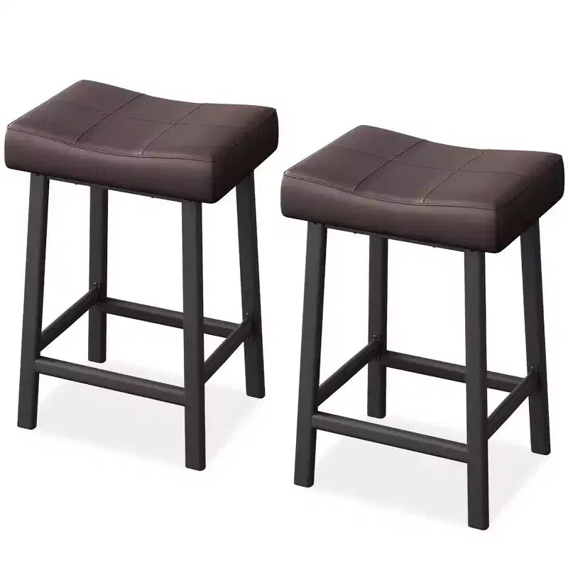 Sgabelli da Bar Altezza Bancone Set da 2, Sgabelli da Bar in Pelle PU con Robuste Gambe in Metallo, Sgabelli da Colazione con Sedile a Sella Spesso