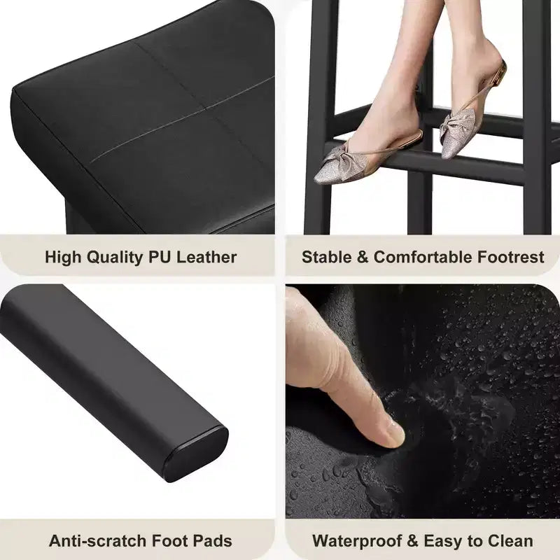 Sgabelli da Bar Altezza Bancone Set da 2, Sgabelli da Bar in Pelle PU con Robuste Gambe in Metallo, Sgabelli da Colazione con Sedile a Sella Spesso