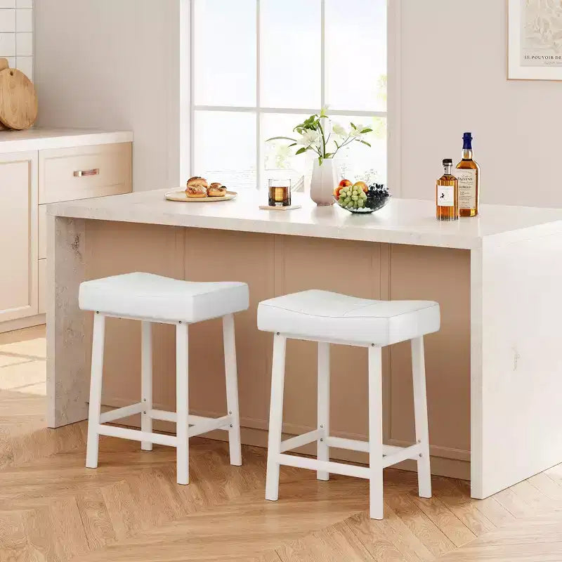Sgabelli da Bar Altezza Bancone Set da 2, Sgabelli da Bar in Pelle PU con Robuste Gambe in Metallo, Sgabelli da Colazione con Sedile a Sella Spesso