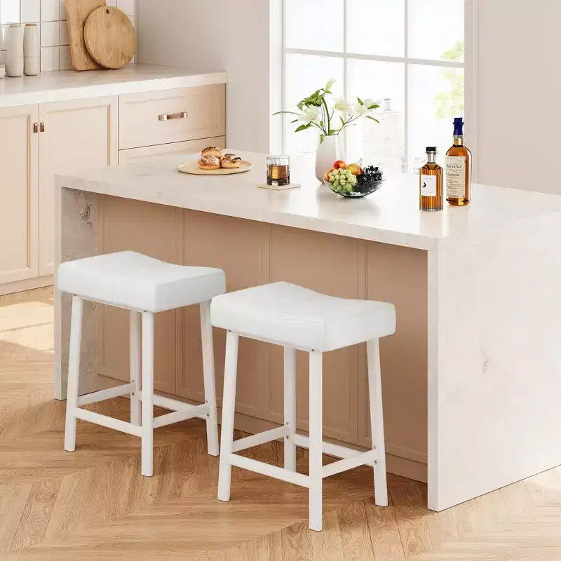 Sgabelli da Bar Altezza Bancone Set da 2, Sgabelli da Bar in Pelle PU con Robuste Gambe in Metallo, Sgabelli da Colazione con Sedile a Sella Spesso