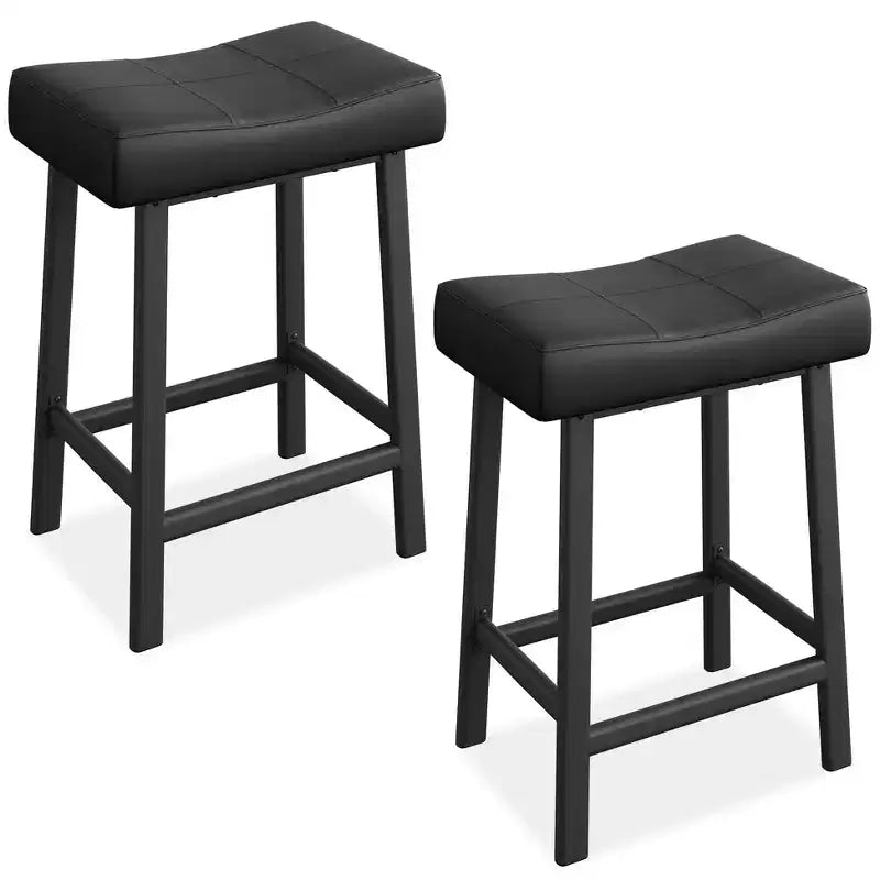 Sgabelli da Bar Altezza Bancone Set da 2, Sgabelli da Bar in Pelle PU con Robuste Gambe in Metallo, Sgabelli da Colazione con Sedile a Sella Spesso