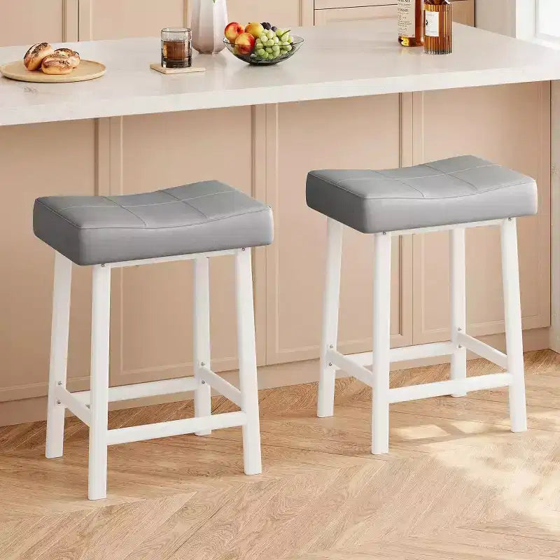 Sgabelli da Bar Altezza Bancone Set da 2, Sgabelli da Bar in Pelle PU con Robuste Gambe in Metallo, Sgabelli da Colazione con Sedile a Sella Spesso