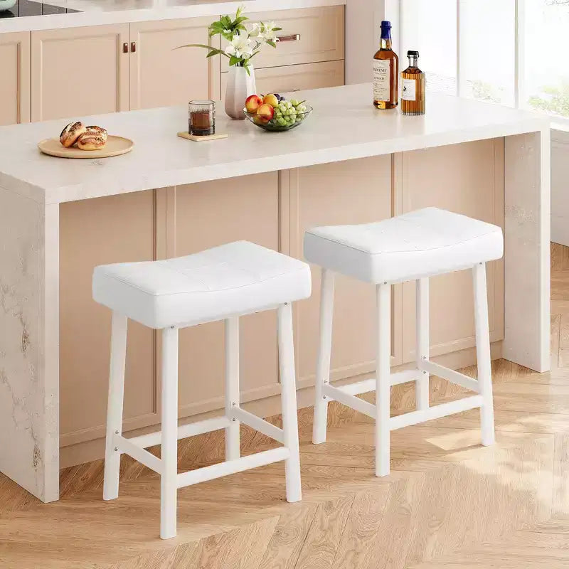 Sgabelli da Bar Altezza Bancone Set da 2, Sgabelli da Bar in Pelle PU con Robuste Gambe in Metallo, Sgabelli da Colazione con Sedile a Sella Spesso