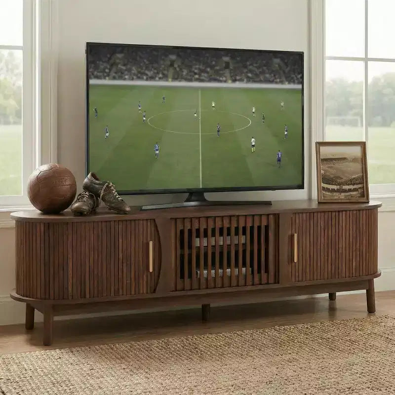JVNOXKMobile TV a capanna moderna per TV da 75 pollici, Centro di intrattenimento in legno con mobiletto, Tavolo console TV per soggiorno